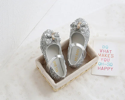 Party Dresses for Girl Spring Fashion Glitter Girl Shoe Water Diamond Princess Shoe Soft Sole Kid Shoes Bow Kid Leather Shoe