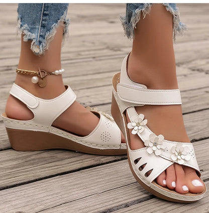 Women's Sandals New Wedges Heels Sandals For Summer Shoes Women Luxury Flower Sandalias Mujer Soft Heeled Summer Footwear