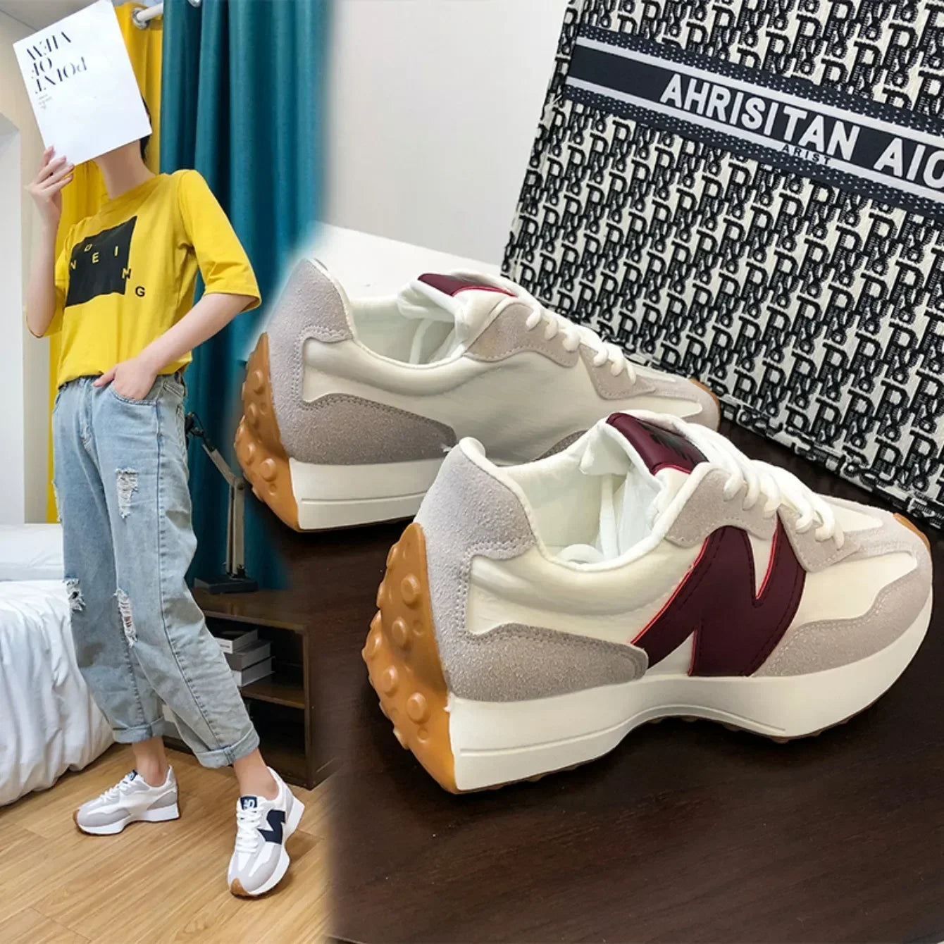 Women's Sneakers Hot-selling Fashionable Breathable Lace Comfortable Women's Shoes Casual Thick Sole Brand Running Sports Shoes