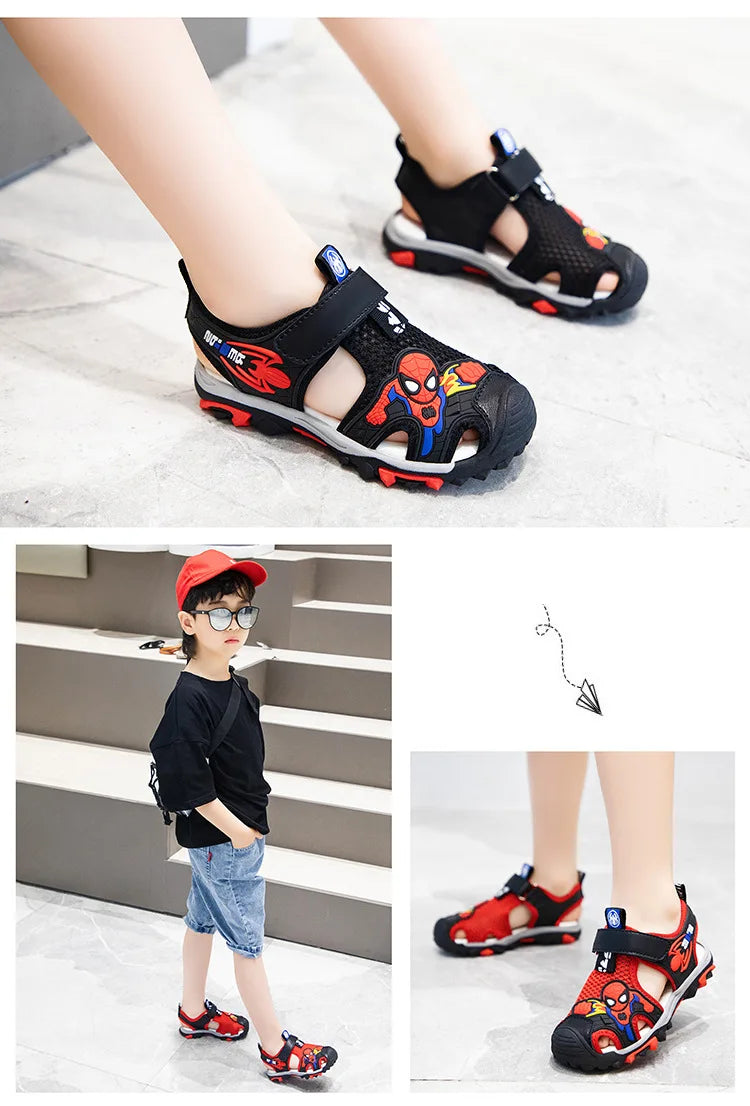 New Summer Kids Boys Sandals Closed Toe Cartoon Spiderman Shoes Orthopedic Sport Pu Leather Soft Baby Girls Beach Shoes Children