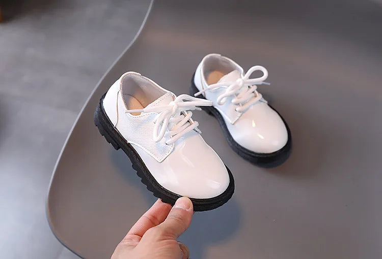 Boys Performance Leather Shoes Spring and Autumn New 2023 Britain Style All-match Black Children's Fashion Black Lace-up Simple