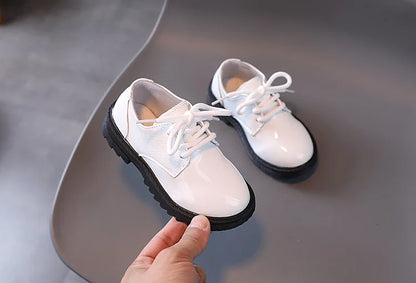 Boys Performance Leather Shoes Spring and Autumn New 2023 Britain Style All-match Black Children's Fashion Black Lace-up Simple
