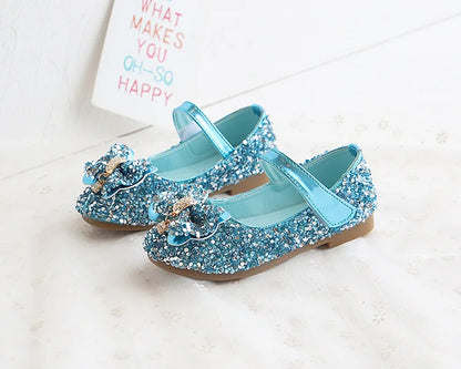 Party Dresses for Girl Spring Fashion Glitter Girl Shoe Water Diamond Princess Shoe Soft Sole Kid Shoes Bow Kid Leather Shoe