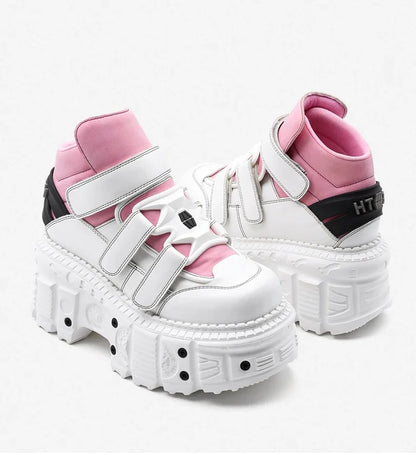 Woman Sneakers New Punk Style Women Shoes Gothic Ankle Rock Boots Lace-up Heel Height Platform Shoes Woman Metal Decor