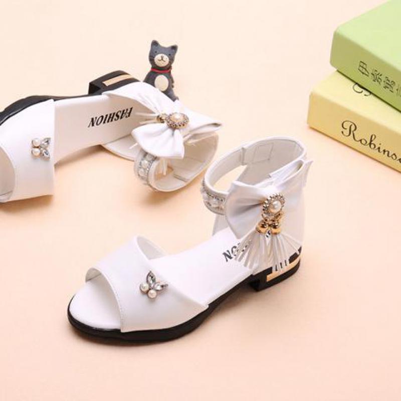 Kids Bow Sandals Children Girls Summer Cute Sandals Beach Sandals Princess Fashion High Heels Tassel School Shoes