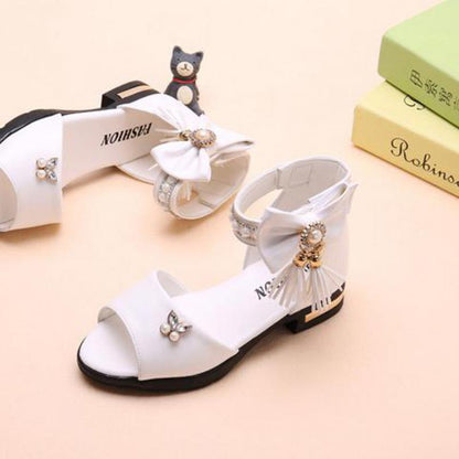 Kids Bow Sandals Children Girls Summer Cute Sandals Beach Sandals Princess Fashion High Heels Tassel School Shoes