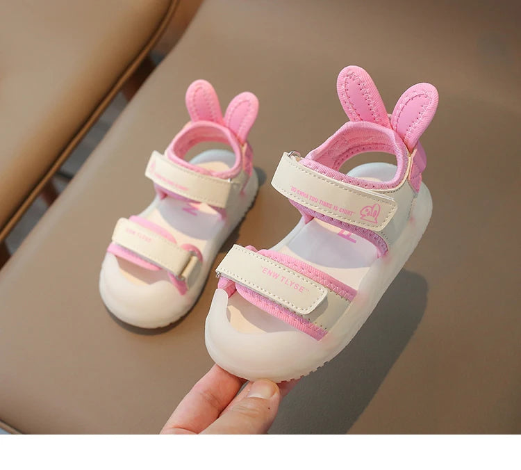 Children's Sandals 2-12 Years Old Cartoon Greenish Pink Soft Boys Girls Beach Shoes Casual Non-slip Kids Baby Sports Sandals