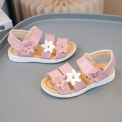 Children's Summer Sandals Sweet Chic Floral Sandals for Pretty Girls Fashion Princess Versatile Kids Wedding Party Flat Sandals