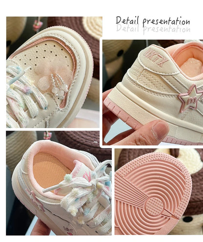 Girls' white sneakers autumn New leather breathable casual shoes, girls' soft-soled sports shoes and running shoes