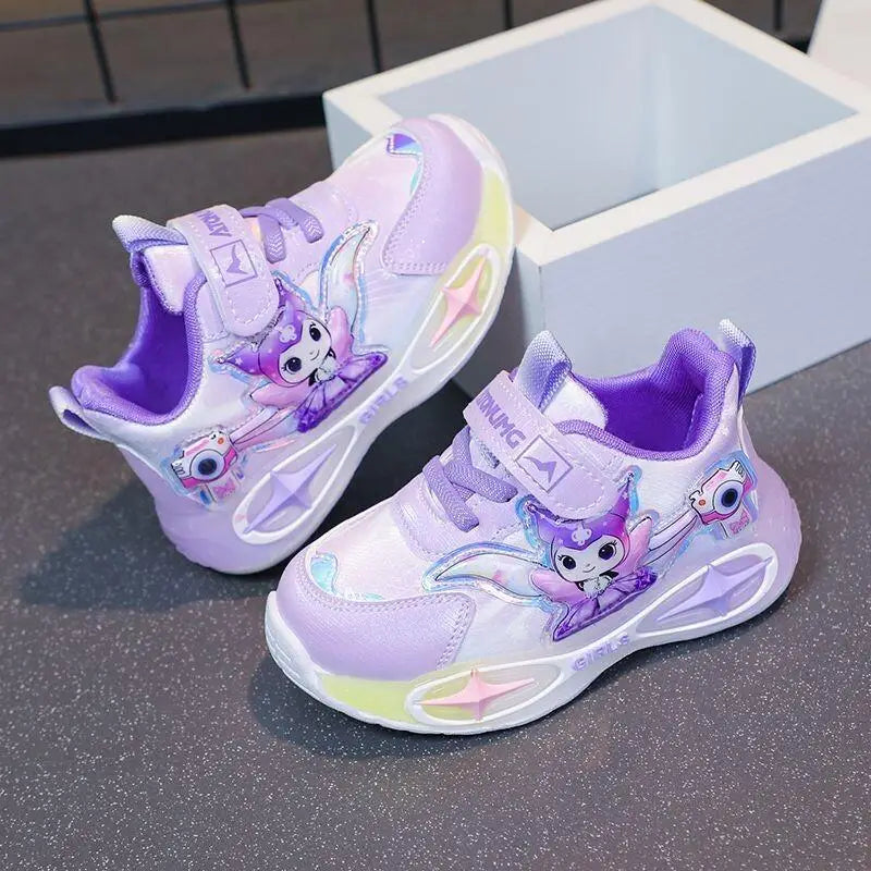 Sanrio Kuromi Girls Light Up Sneakers New Waterproof Leather Princess Running Casual Sports Shoes with Cotton Lined for Kids
