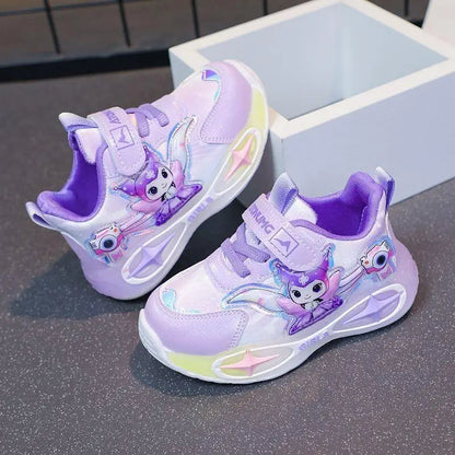 Sanrio Kuromi Girls Light Up Sneakers New Waterproof Leather Princess Running Casual Sports Shoes with Cotton Lined for Kids