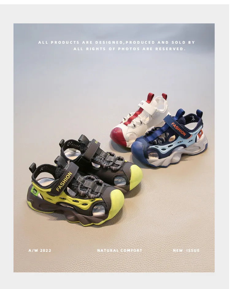 Children's Mesh Hollow Breathable Casual Sandals Boys' Fashion Sports Cool Shoes 2025 Summer Soft Soled Non Slip Beach Sneakers