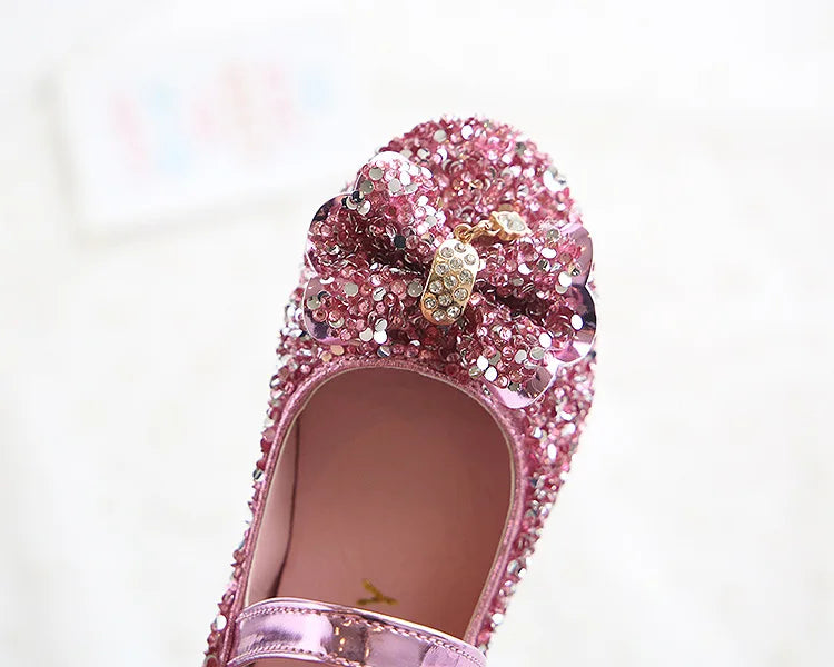 Party Dresses for Girl Spring Fashion Glitter Girl Shoe Water Diamond Princess Shoe Soft Sole Kid Shoes Bow Kid Leather Shoe