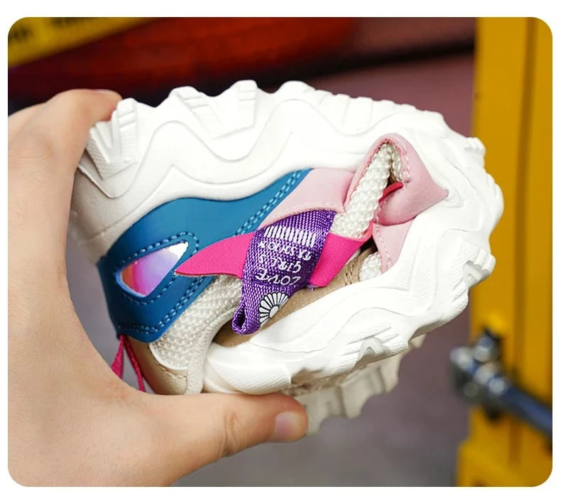 Fashion Children Shoes Girls Sneaker Black Pink PU Leather Platform Casual Sneaker School Tennis Sports Shoes for Girls