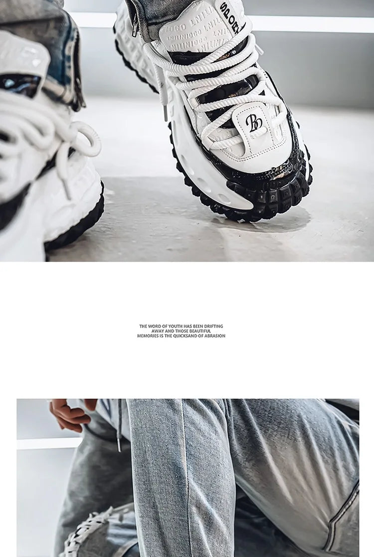 New Thick Soled Height Increasing Men's Casual Shoes 2025 Spring Color Blocked Comfortable Fashion Trend Low Cut Chunky sneakers (Available)