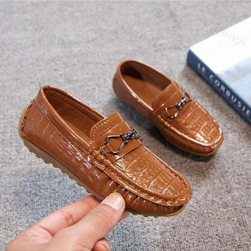 Children's Leather Shoe Boys Moccasins Non-slip Britain Style Round-toe Flat Shoes 2025 Autumn Fashion Casual Kids Loafers