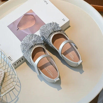 Children Princess Shoes Luxury Rhinestone Girls Bowknot Leather Shoes Spring Autumn Versatile Kids Fashion Causal Ballet Shoes