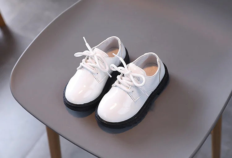 Spring Autumn Kids Shoes Solid Black Children's Fashion Casual Kids Shiny PU Little Boy Leather Shoes Toddler Lace-up Mary Janes