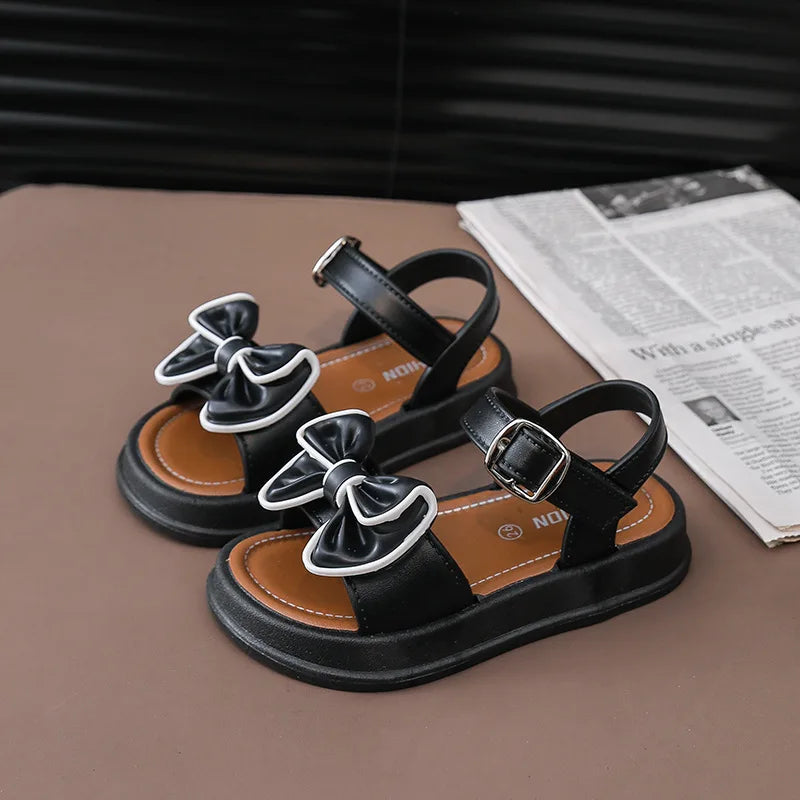 New Fashionable Girls Sandals Summer Bow Princess Sandals 3-14 Years Old Students Outside Wearing Versatile Velcro Sandals