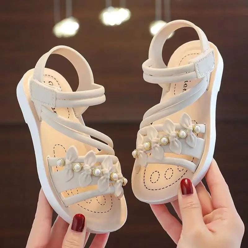 Chic Toddler Girls' Flower Adorned Open Toe Sandals - Comfy, Non-Slip Sole with Easy Hook and Loop Closure for Casual Wear