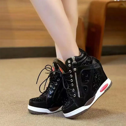 Womens Sneakers Shoes Fashion Platform Designer Thick Sole Casual Hoof Heels TPR Autumn Round Toe Solid High Increased Inte