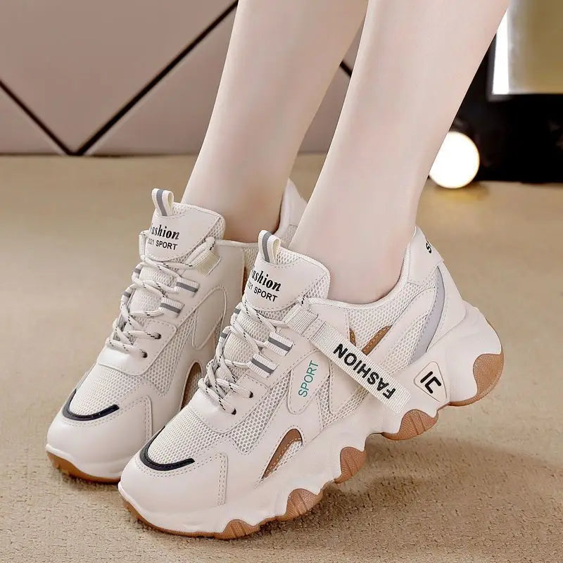 Zapatillas Mujer Sneakers Trendy Mesh Platform Sneakers Leather Shoes Breathable Socofy Casual Sports Shoes Women Flats
