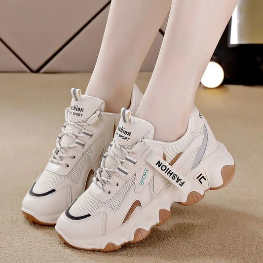 Zapatillas Mujer Sneakers Trendy Mesh Platform Sneakers Leather Shoes Breathable Socofy Casual Sports Shoes Women Flats