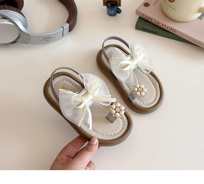 Summer Fashion Kids Platform Princess Shoes  Sandals Girls Rhinestone Straps Beach Shoes Soft Sole Ribbon Bow Versatile Sandals