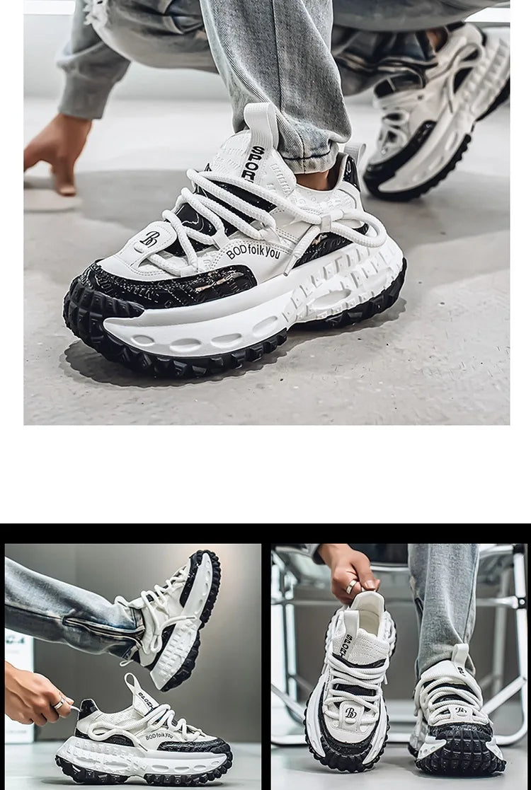New Thick Soled Height Increasing Men's Casual Shoes 2025 Spring Color Blocked Comfortable Fashion Trend Low Cut Chunky sneakers (Available)