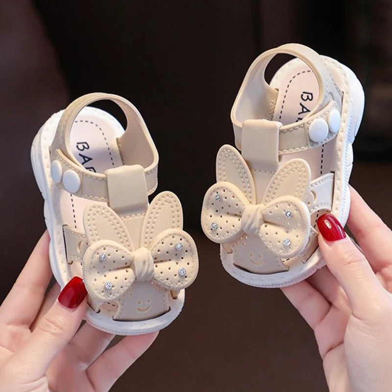 New Summer Cute Bow Rhinestone Baby Shoes For Girls Non-Slip Soft-Soled Children Toddler Kids Sandals With Covered Toes