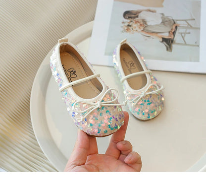 Girls' Shoes Spring New Fashion Little Girl Sequin Princess Shoes Soft Sole Girls' Shallow Mouth Single Shoes Breathable