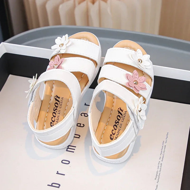 Children's Summer Sandals Sweet Chic Floral Sandals for Pretty Girls Fashion Princess Versatile Kids Wedding Party Flat Sandals