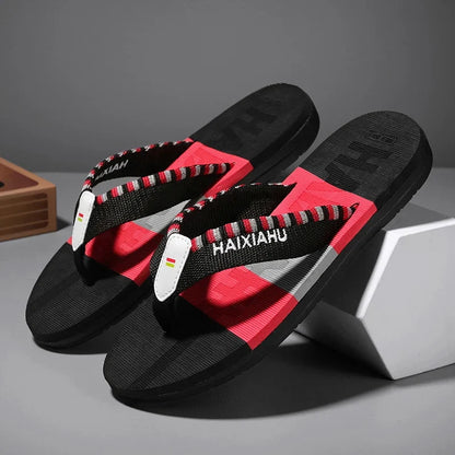 Men Slides Cloth Tape Woven Color Matching Stripe Wear-resistant Slippers (Available)