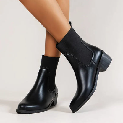 Fashion Boots Women's Short Boots New Style Thick Heel Chelsea Boots Women's Versatile Elastic Thin Boots Comfortable