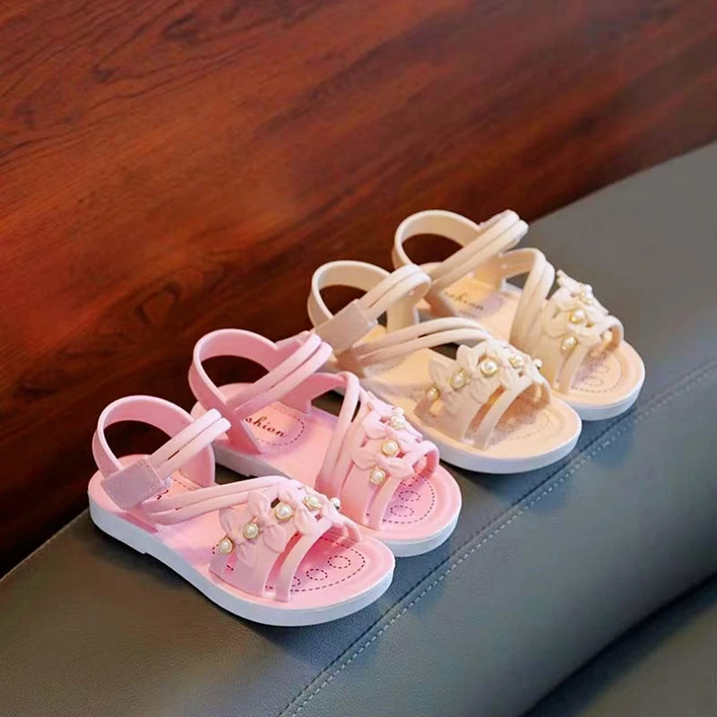 Chic Toddler Girls' Flower Adorned Open Toe Sandals - Comfy, Non-Slip Sole with Easy Hook and Loop Closure for Casual Wear