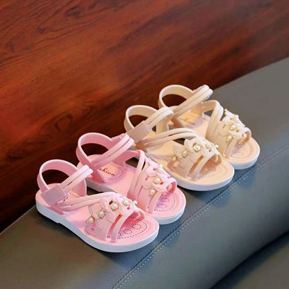 Chic Toddler Girls' Flower Adorned Open Toe Sandals - Comfy, Non-Slip Sole with Easy Hook and Loop Closure for Casual Wear
