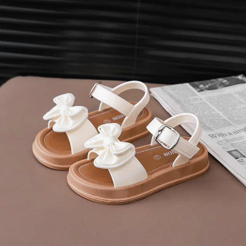 New Fashionable Girls Sandals Summer Bow Princess Sandals 3-14 Years Old Students Outside Wearing Versatile Velcro Sandals