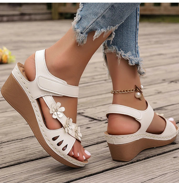 Women's Sandals New Wedges Heels Sandals For Summer Shoes Women Luxury Flower Sandalias Mujer Soft Heeled Summer Footwear