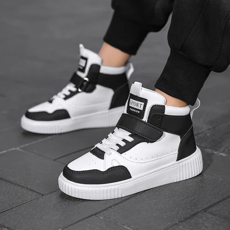 New High Top Childrens Boy Sneakers Outdoor Running Basketball Kids Sports Shoes Non-slip Luxury Pu Leather Boys Sports Shoes