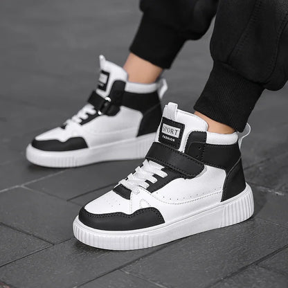 New High Top Childrens Boy Sneakers Outdoor Running Basketball Kids Sports Shoes Non-slip Luxury Pu Leather Boys Sports Shoes