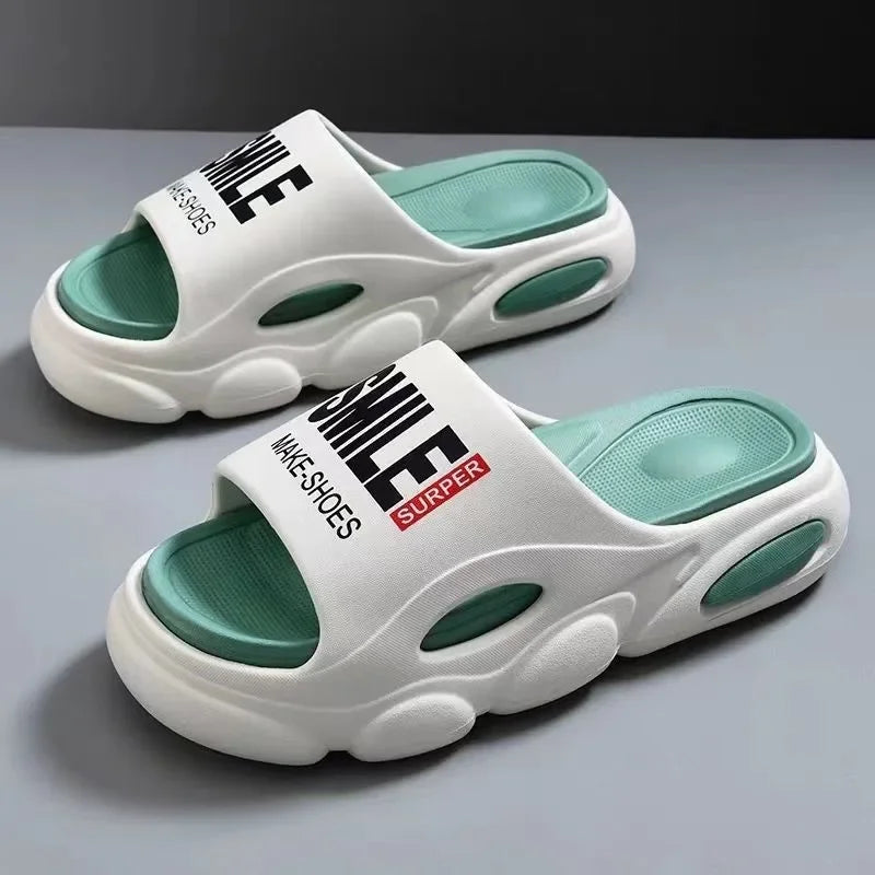 Men Thick Sole Summer Beach Slides Bathroom Anti Slip Slipper Soft Sandals Light Letter Shoes Men Slippers Platform Sandals