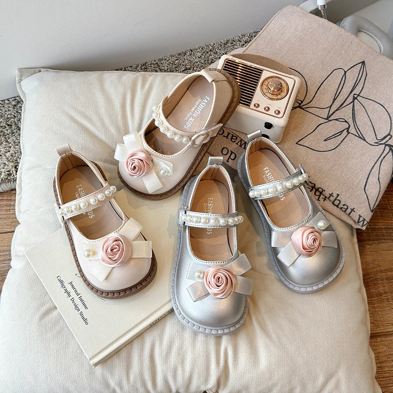 Elegant Girl's Shoes for Wedding Party Chic Flower Kids' Causal Leather Shoes Fashion Sweet Versatile Children Princess Shoes
