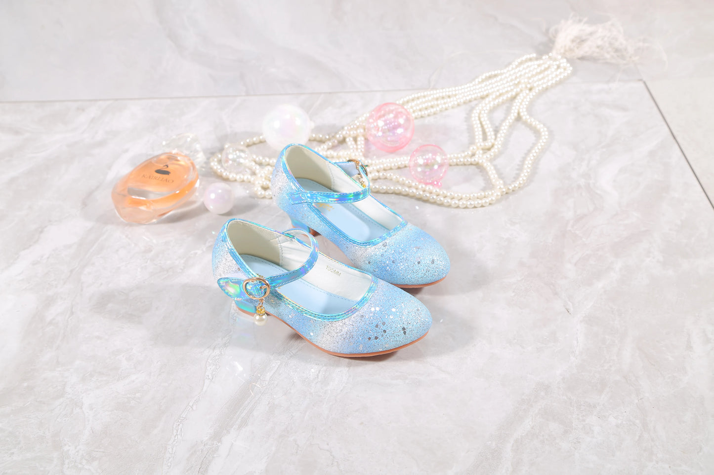 YUNICUS Girls High Heels Princess Shoes Students Children's Single Shoes Little Girl Performance Sequins Glitter Leather Shoes