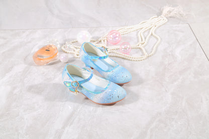 YUNICUS Girls High Heels Princess Shoes Students Children's Single Shoes Little Girl Performance Sequins Glitter Leather Shoes
