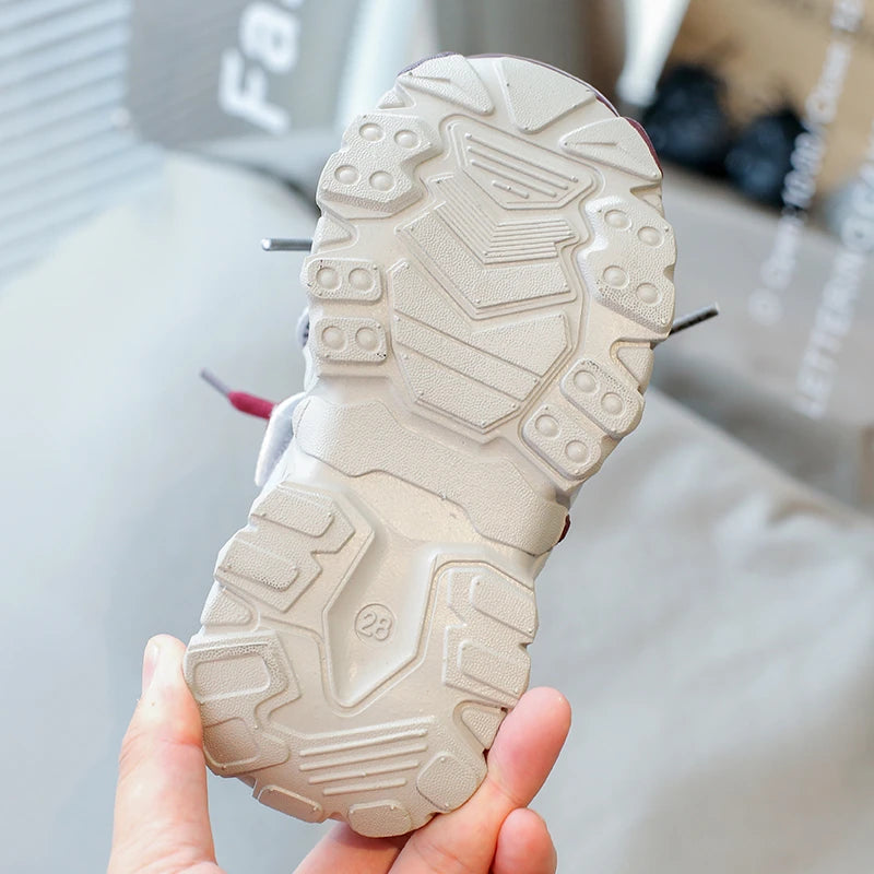 Children's Sneakers Four Seasons Leather Boys Girls Single Shoes Black Soft Bottom Non-slip Kids Running Shoes