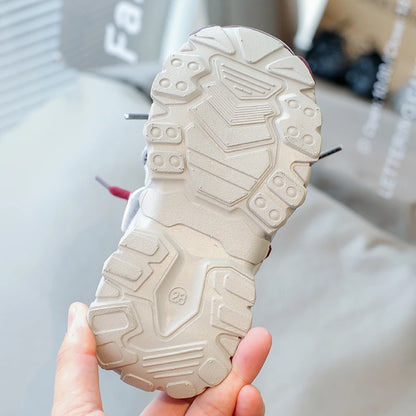 Children's Sneakers Four Seasons Leather Boys Girls Single Shoes Black Soft Bottom Non-slip Kids Running Shoes