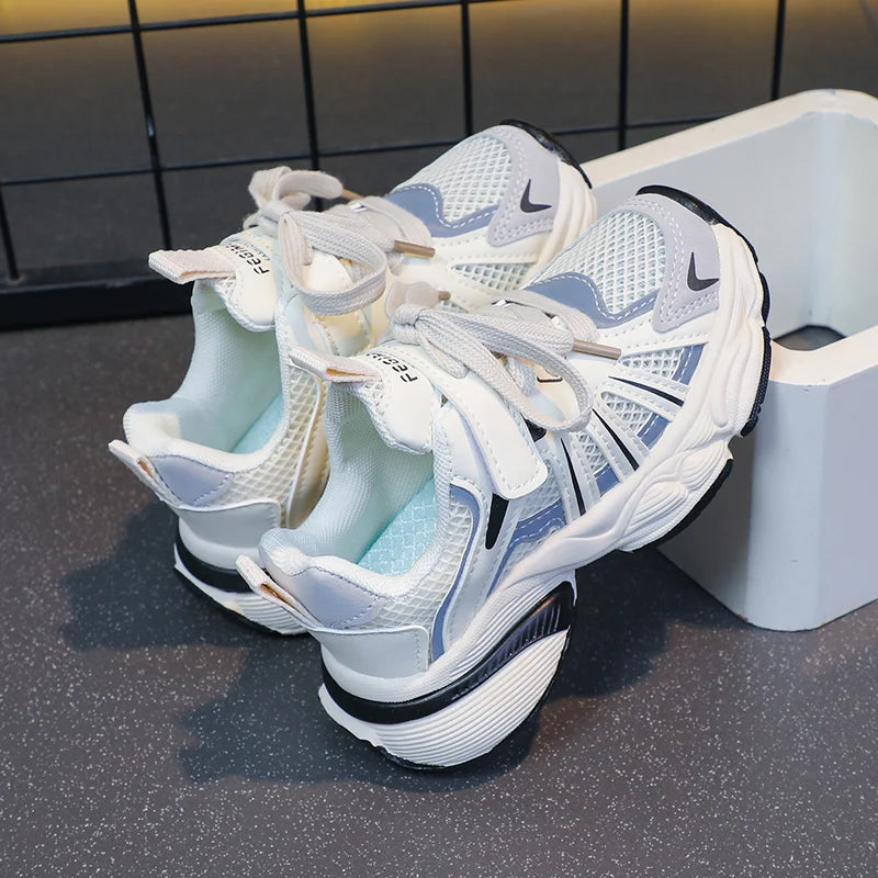 Girl's Color Block Mesh Breathable Chunky Shoes Comfy Non Slip Lace Up Durable Sneakers For Kid's Outdoor Activities