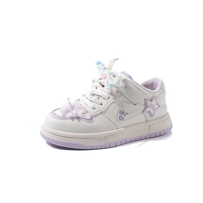 Girls' white sneakers autumn New leather breathable casual shoes, girls' soft-soled sports shoes and running shoes