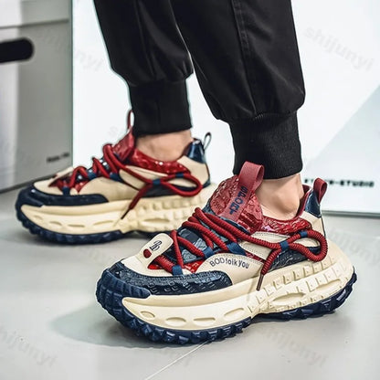 New Thick Soled Height Increasing Men's Casual Shoes 2025 Spring Color Blocked Comfortable Fashion Trend Low Cut Chunky sneakers (Available)