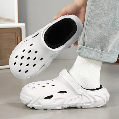 Winter Warm Home Slippers Men Waterproof Fur Clogs Slippers Garden Slippers Fuzzy Plush Slippers Bedroom Shoe For Indoor Outdoor